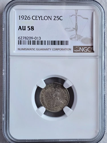 Ceylon 25 Cents 1926 NGC AU 58