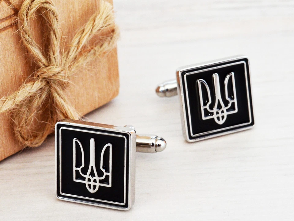 Запонки с украинским гербом, украинский трезубец Tryzub запонки - Изображение 3 из 4