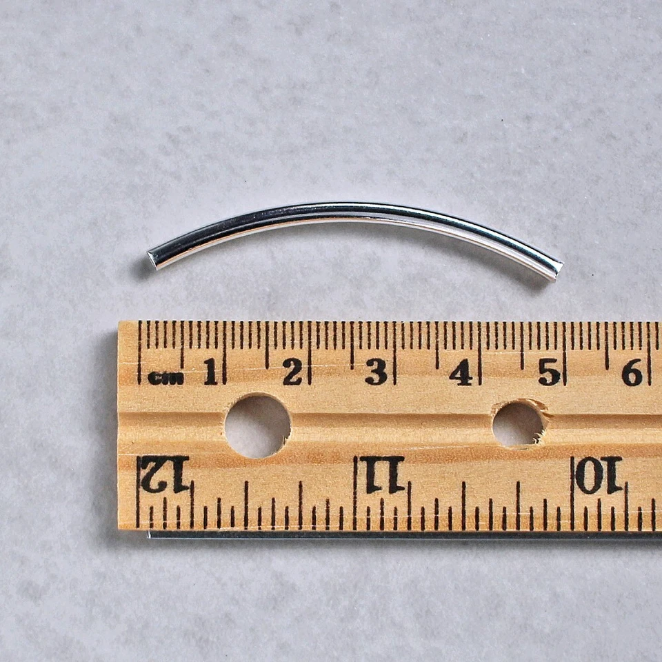 200 Silver Plated Brass 50 x 3mm Curved Tube Noodle Beads with 2mm Hole - Image 4 of 4