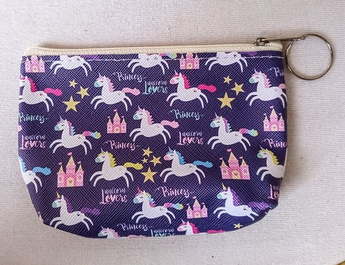 Unicorn Coin Zipper Change Pouch Mini Pocket Bag Princess Castle Purple Pink New - Picture 2 of 8