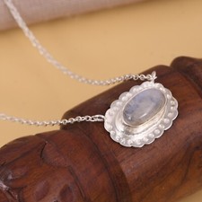 Oval Shape Moonstone Sterling Silver Necklace June Birthstone Pendent For her