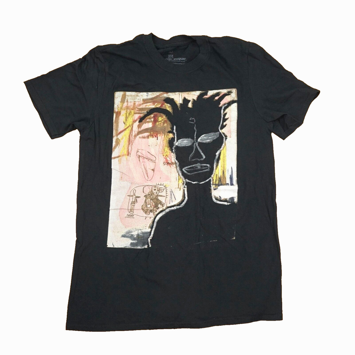 Jean Michel Basquiat Self Portrait Art Graphic T Shirt Mens Small Black Knit Tee