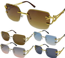 Mens Women Sunglasses Hip Hop Quavo Migos Rimless Gold Square Frame Diamond Cut
