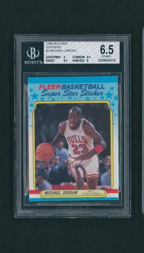 1988-89 Fleer Stickers Michael Jordan #7 BGS 6.5 EX-MT+ 2 x 8.5 Sub, 1 x 8 Sub