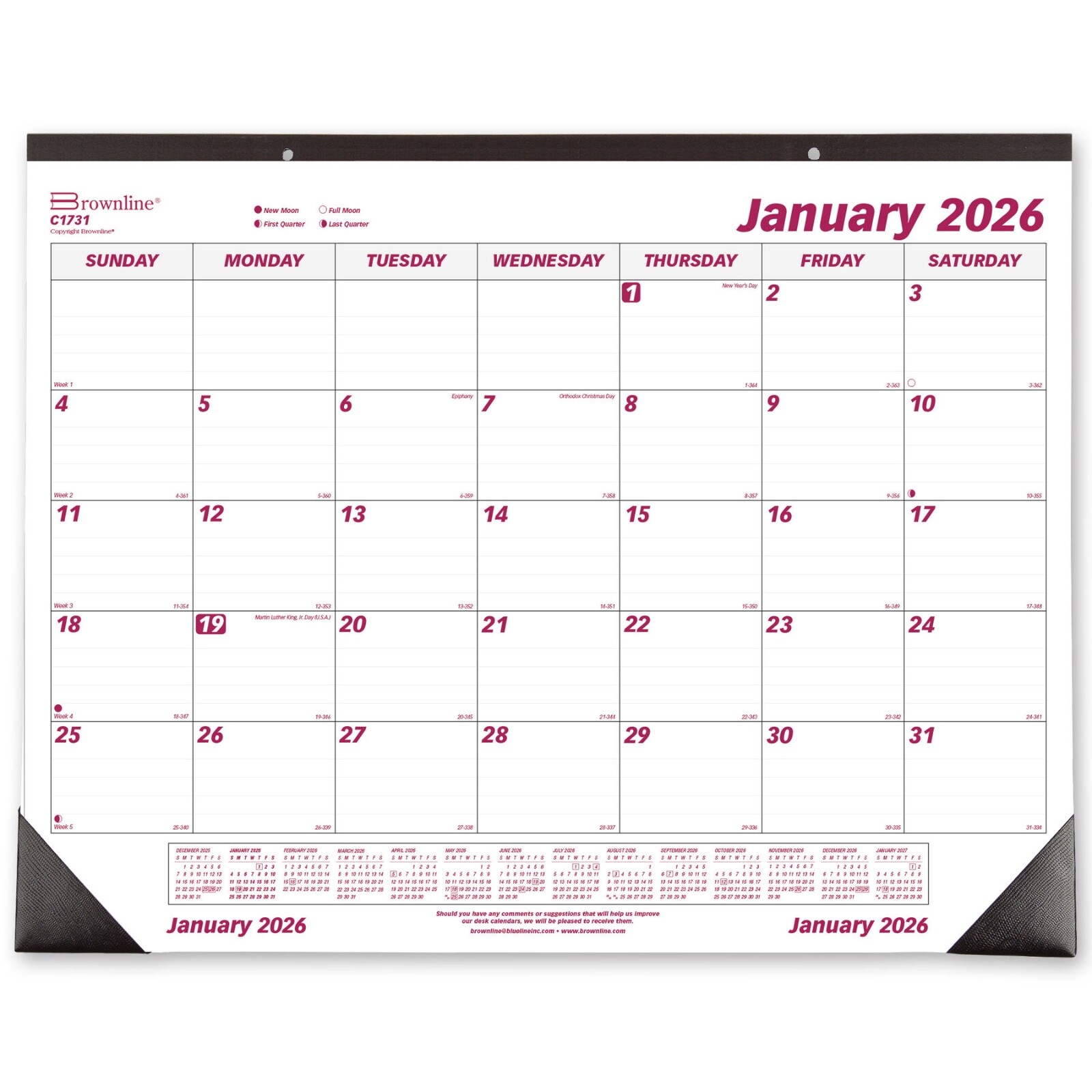 2026 Brownline C1731 Desk Pad Calendar, 17 x 22", January through December 2026
