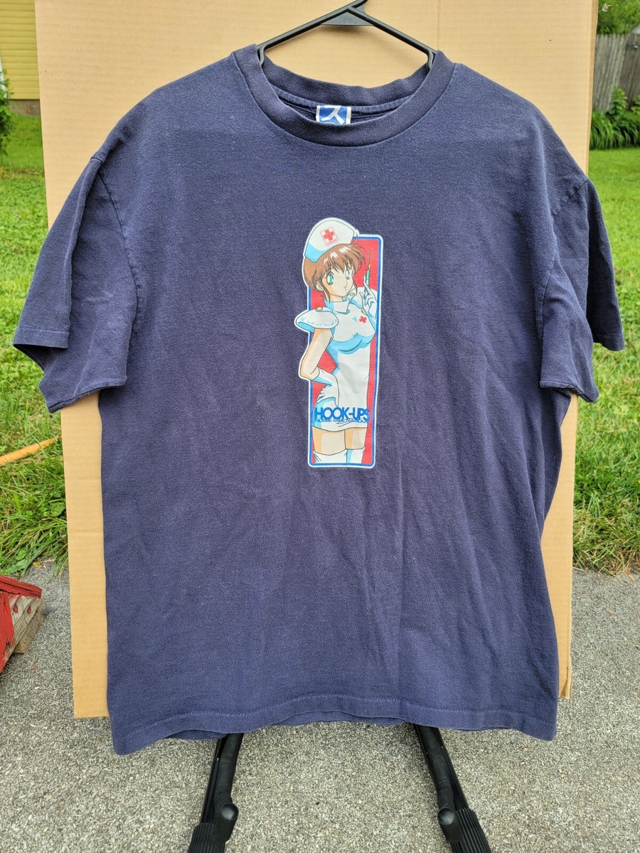 Vintage 90s Hook Ups Nurse Girl Natsume Skateboard T Shirt Rare XL 