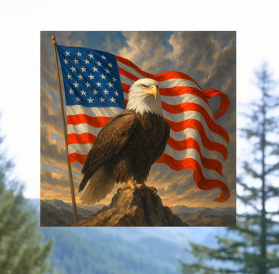 Bald Eagle & American Flag WINDOW CLING Sun-catcher Size 8'' Square Vinyl