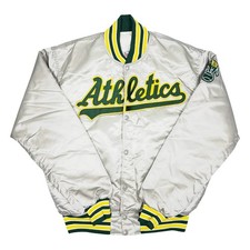 Vtg Rare MLB Oakland Athletics A’s Silver Starter Satin Bomber Jacket Mens XL