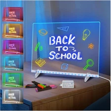 Colorful LED Note Board 13"x10" - Includes Adapter, Markers & Cloth for Kids