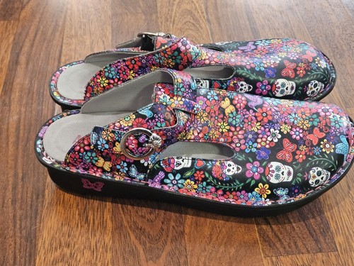 Excellent Condition Alegria Classic Floral Sugar Skulls Clogs Mules EU 42 US 11 - Picture 7 of 15
