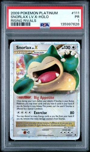 PSA 1 Snorlax LV. X 111/111 2009 Rising Rivals Ultra Rare Pokemon Card
