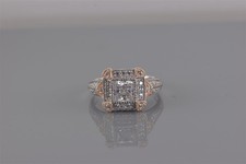 Two Tone Sterling Silver Princess Cubic Zirconia Halo Accent Band Ring 925 Sz: 8