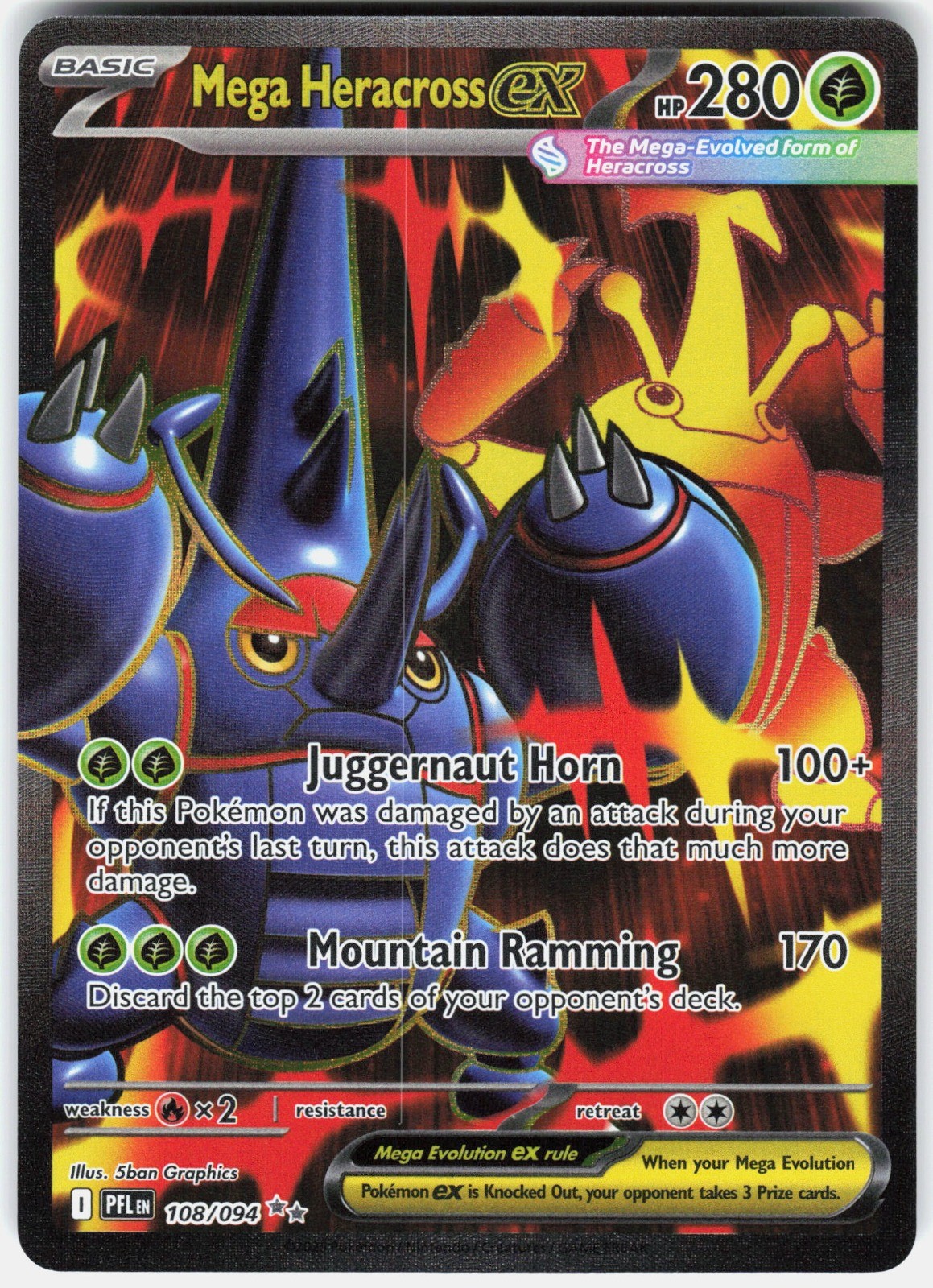 Mega Heracross ex Holo Ultra Rare ME02: Phantasmal Flames 108/094 NM