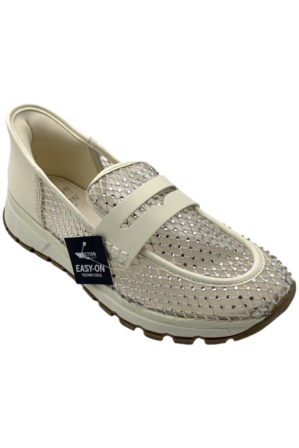 Kenneth Cole Womens Kaia EZ On Jeweled Mesh Loafer Cream 7390₽