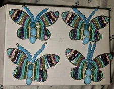 Set of 4 Butterfly Jeweled Beaded  Napkin Rings 