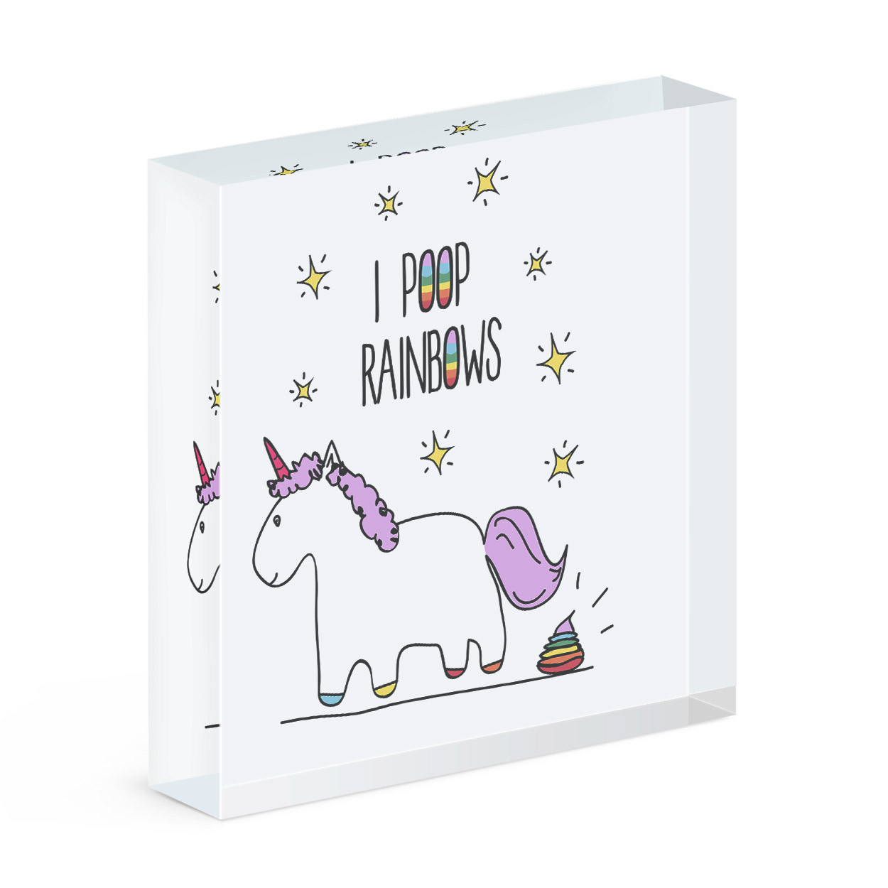 Lila Unicorn I Poop Rainbows Acrylic Photo Block Frame Funny