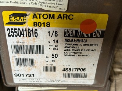 ESAB 8018 Welding Electrodes 50LB 1/8'' Full Container 255041816 E8018-C3 Arc