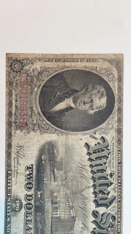 1917 U.S $2 Two Dollar Red Seal Large Size Note Legal Tender - Image 3 of 4