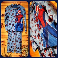 Marvel Boy's Spider-Man Blue Print Flannel Button Down Pajama Set