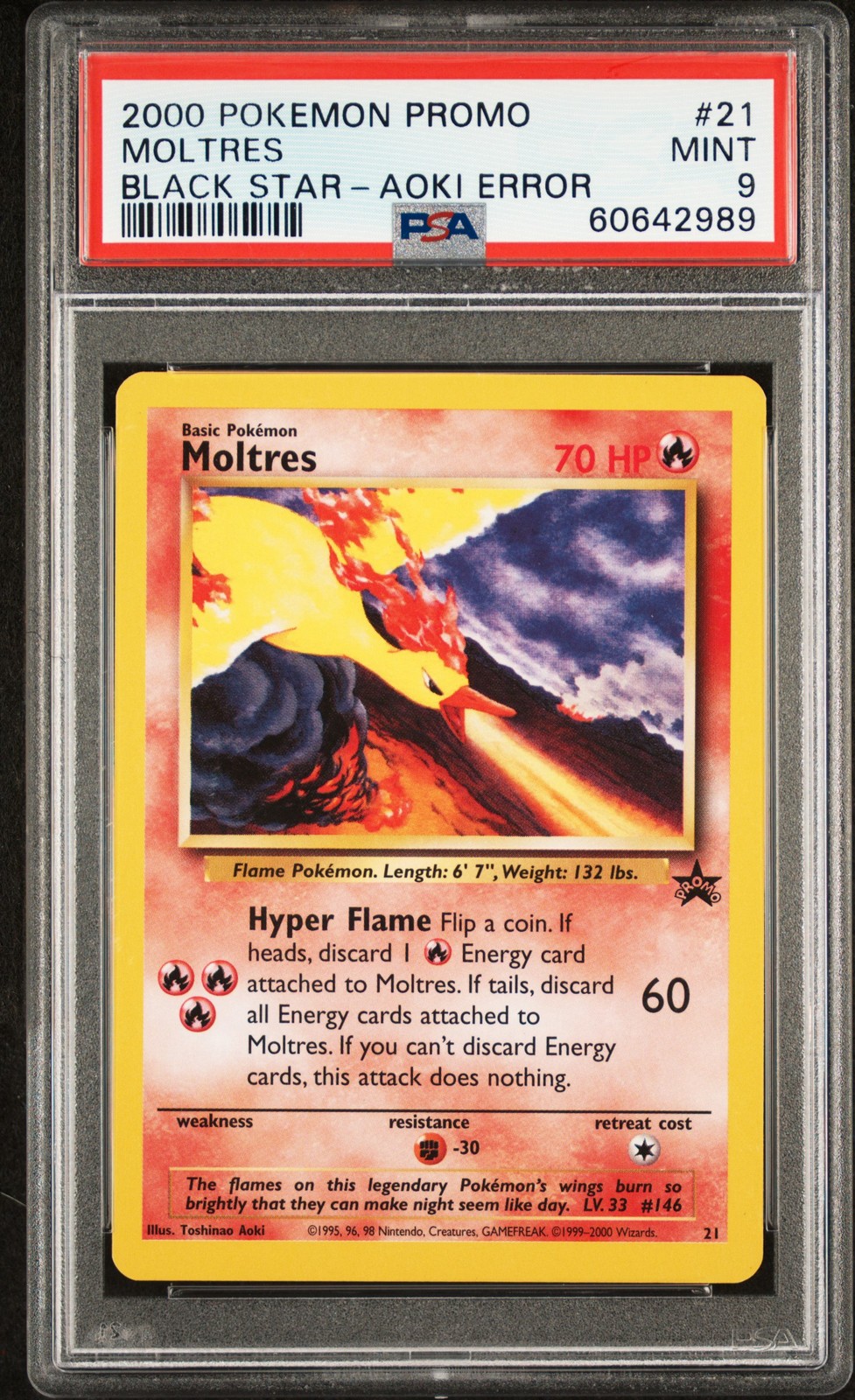 2000 POKEMON PROMO BLACK STAR TOSHINAO AOKI ERR #21 MOLTRES PSA 9