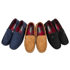 DUNLOP Mens BORIS Tartan Lined Memory Foam Moccasin Slippers TPR Sole 6 to 14