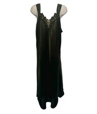 Vintage Cinema Etoile L Black Liquid Satin  Lace Embellished Nightgown Lingerie