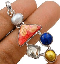 Natural Lapis Lazuli Afghanistan & Pearl 925 Sterling Silver Pendant