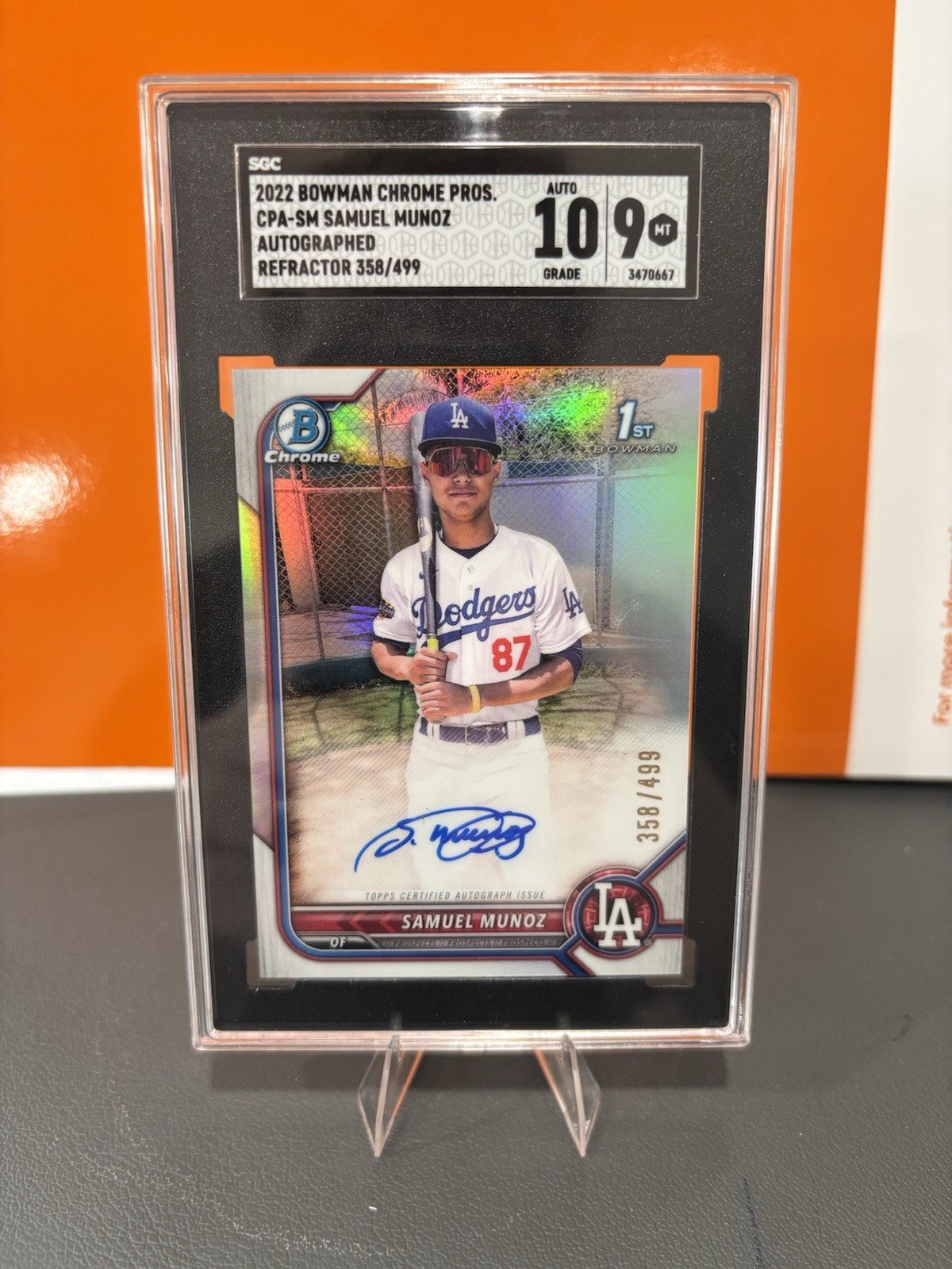 Samuel Munoz 2022 Bowman Chrome #CPA-SM Refractor Auto 1st RC RC /499 SGC 10/9