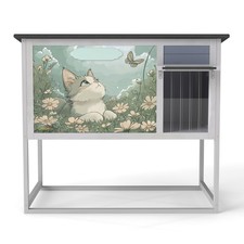 Weatherproof Outdoor Cat House  Elevated Shelter w/ Escape Door Curtain,High Legs