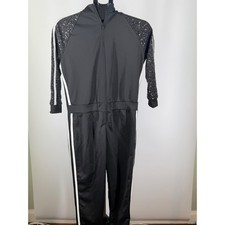 Weissman Sequin Sleeve Track Jumpsuit Black White Stripe Dance Costume S Adult