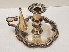 Silver Plated Chamber Stick Candle Holder Snuffer Corbell & Co