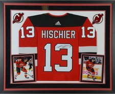 Nico Hischier New Jersey Devils Deluxe Framed Signed Red Adidas Authentic Jersey