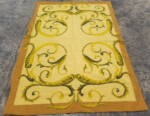 Vintage French Floral Needlepoint Handmade Multicolor Rug Wool Carpet 182x130 cm