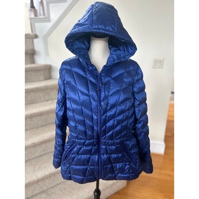 Lane Bryant Electric Cobalt Blue Down Fill Hooded Puffer Zip Jacket
