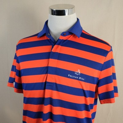 RLX Ralph Lauren Medium Golf Polo Shirt Orange Blue Striped Pelican Hill Mens