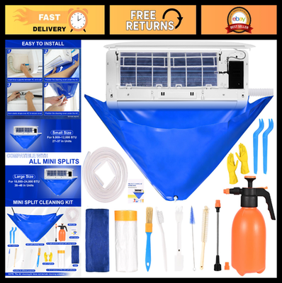 #ad 14Pcs Mini Split AC Cleaning Kit High Pressure Sprayer Gloves amp; Bag Wall Mou $53.99