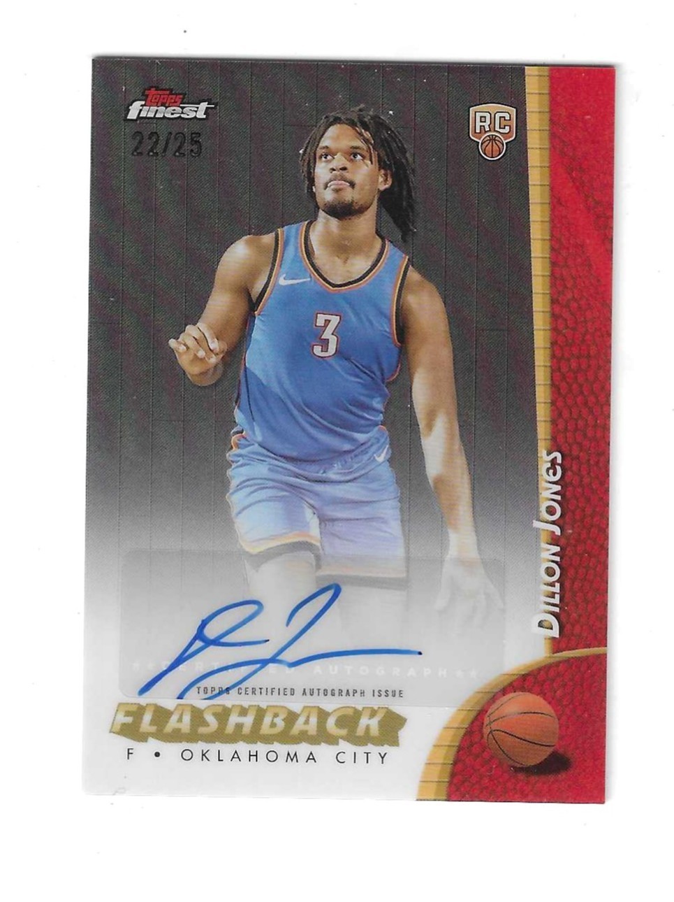 Dillon Jones 2024-25 Topps Finest Flashback Black Refractor Auto Card FBA-DJ /25