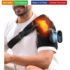 Cordless Shoulder Heating Pad with Detachable Remote, 5 Heat and 5 Vibration ...