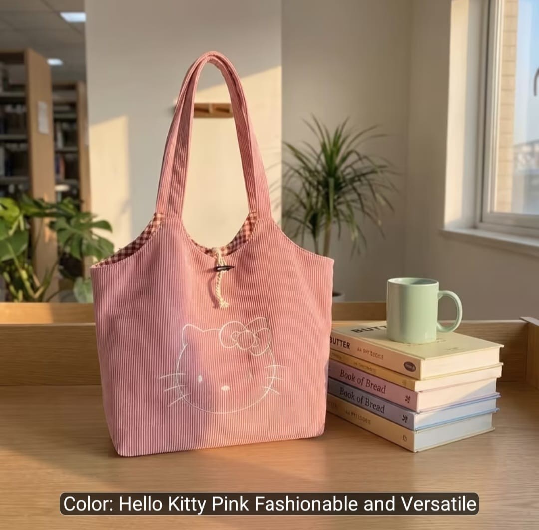 Hello Kitty Tote bag Purse Pink Corduroy Shopping Travel Beach