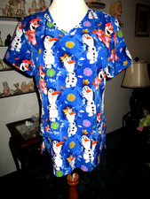 Disney Frozen II Women's Size M Olaf the Snowman From Frozen Stretch Scrub Top