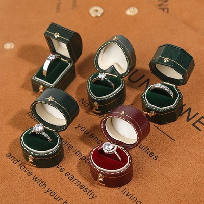 Luxury Vintage Leather Ring Boxes Engagement Wedding Ring Box Jewellery Case
