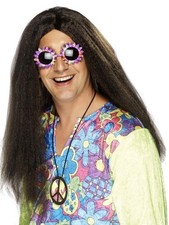 Mens 1970's Hippy Party Wig Fancy Dress costume accessory Brown