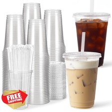 WANNADAY 20 oz Clear Plastic Cups with Lids and Straws