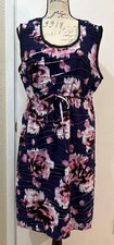 SIMPLY VERA WANG Sleeveless Dress Blue Pink Floral Textured Knit Tie Waist XL