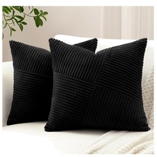 2er Set Cord Kissenbezüge 40x40cm gestreift Schwarz Boho Wohn- dekor
