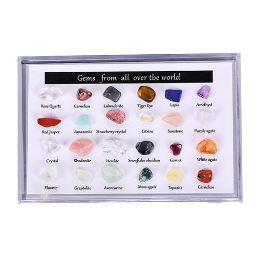 Mineralproben-Box aus natürlichem Kristall mit 24 Kristallsteinen, Edelstein-Vi Mineralproben-Box aus natürlichem Kristall mit 24 Kristallsteinen, Edelstein-Vi