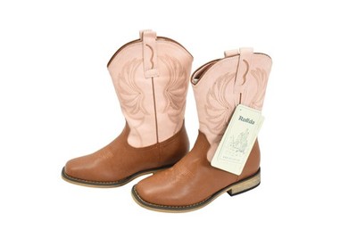Rollda Boots Youth Size 13 Pink Brown Western Cowboy Square Toe Pull On Stitched