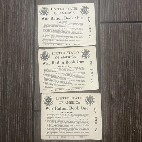 3 Vintage War Ration Book One With Stamps WW2 Military Wickenburg Arizona