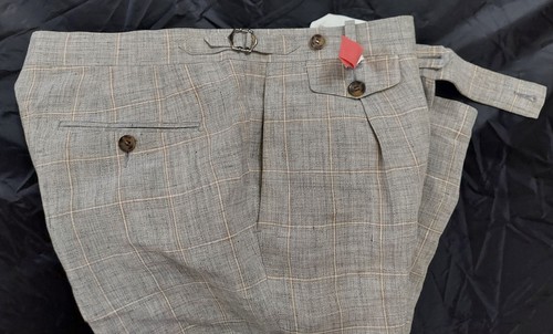 SUITSUPPLY BRENTWOOD MEN'S GRAY CHECKS NARROW LINEN SHIN/ANKLE PANT SIZE 32 X 26 - Picture 11 of 13