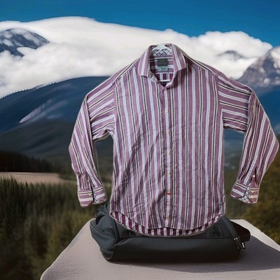 TD Thomas Dean Pink Striped Long Sleeve Button Up Shirt Mens Medium